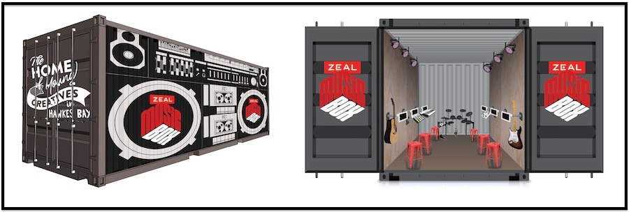 Designs for the Zeal Music Development box in a container