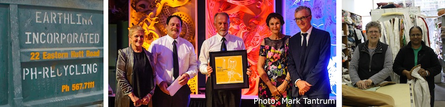 Shirley Cressy and colleagues from Earthlink accept the Supreme Award from Chair of Wellington Community Trust, Jan Dowland and the CEO of Wellington Airport, Steve Sanderson